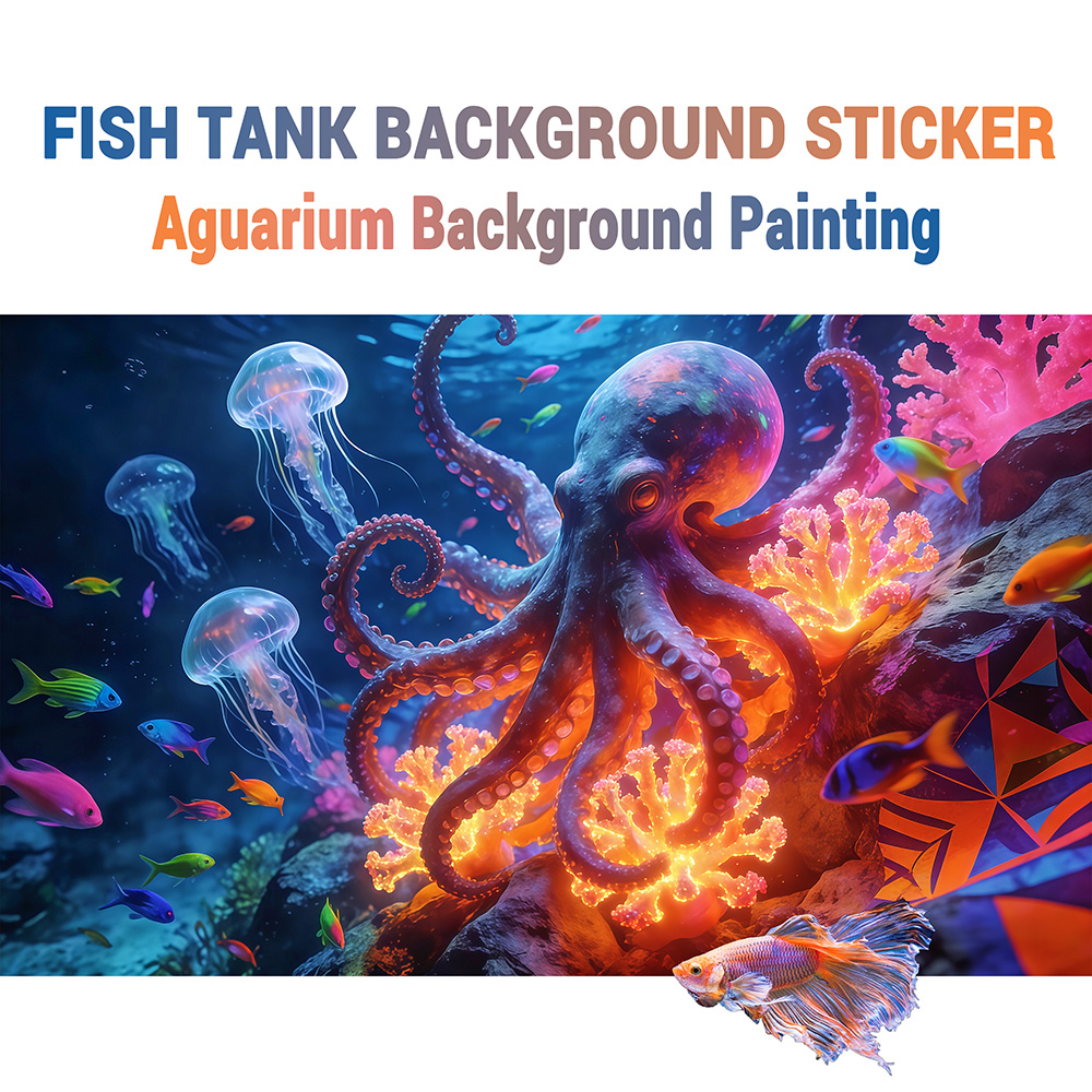 Aquarium Fish Paradise - Aquarium Background Sticker,Octopus Paradise , Self-Adhesive