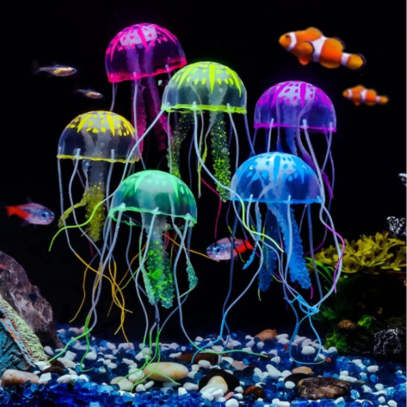 Aquarium Fish Discus - 1/2Pcs Simulated Silicone Glowing Jellyfish Aquarium