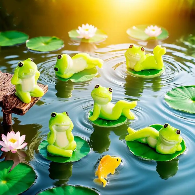 6Pcs Mini Cartoon Frog Statue  - Aquarium Fish Live 评论和价格