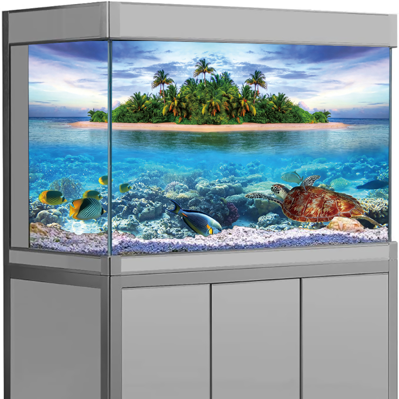 3D Tropical Beach Ocean Island - Aquarium Fish Poster 评论和价格